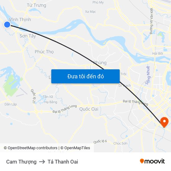 Cam Thượng to Tả Thanh Oai map