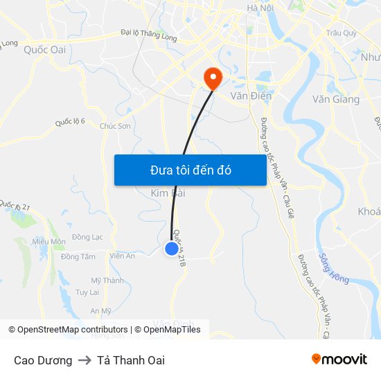 Cao Dương to Tả Thanh Oai map