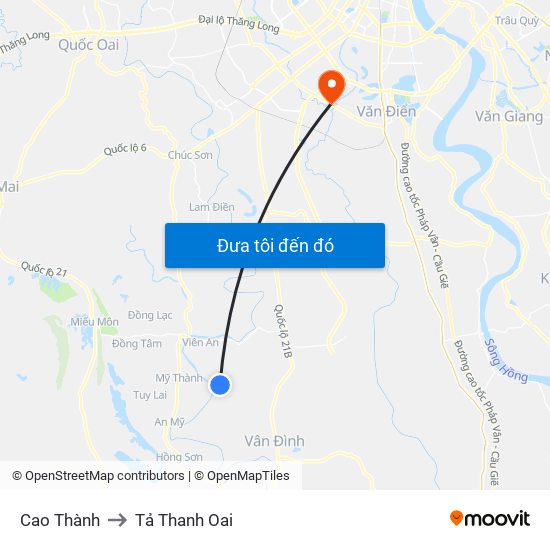 Cao Thành to Tả Thanh Oai map