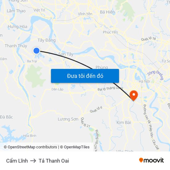 Cẩm Lĩnh to Tả Thanh Oai map