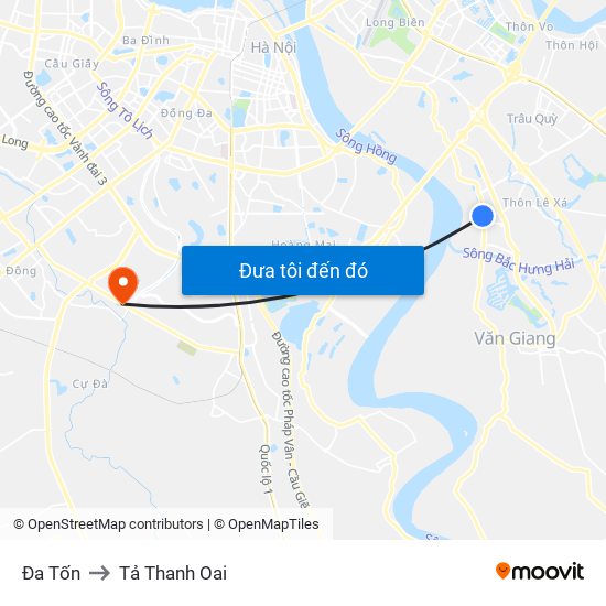 Đa Tốn to Tả Thanh Oai map