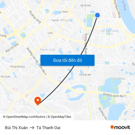 Bùi Thị Xuân to Tả Thanh Oai map