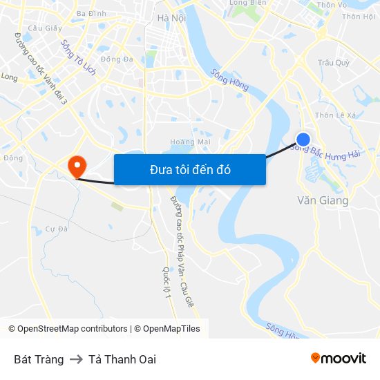 Bát Tràng to Tả Thanh Oai map