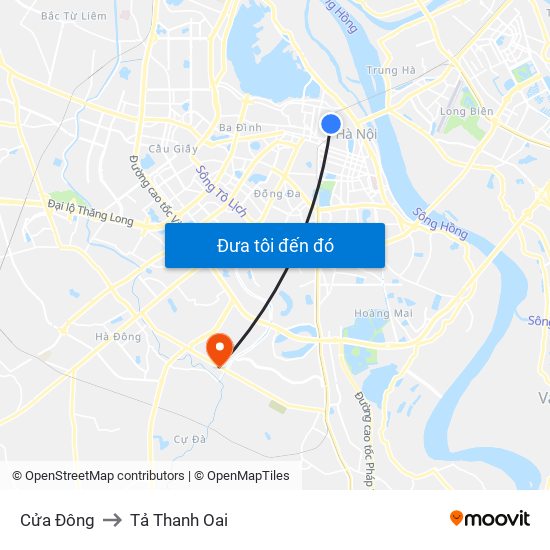 Cửa Đông to Tả Thanh Oai map