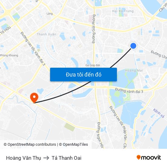Hoàng Văn Thụ to Tả Thanh Oai map