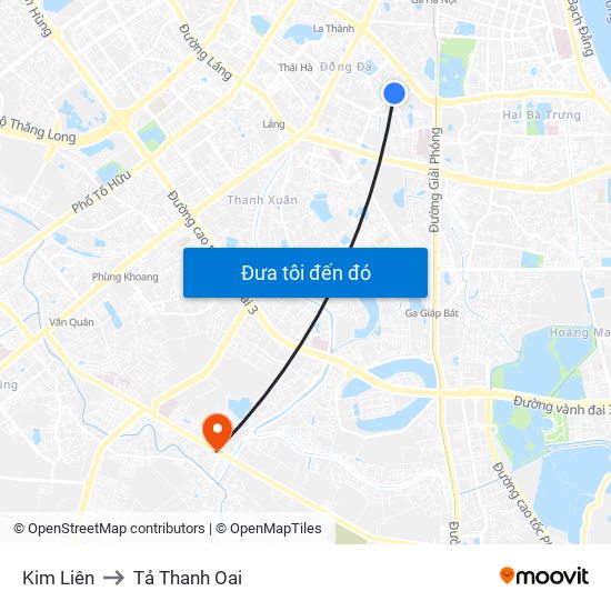 Kim Liên to Tả Thanh Oai map