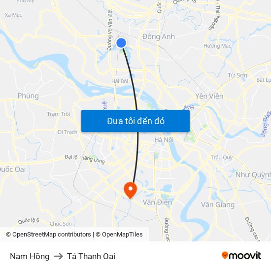 Nam Hồng to Tả Thanh Oai map
