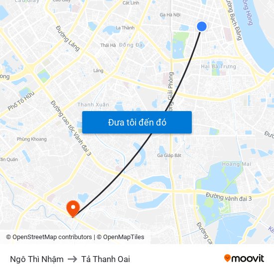 Ngô Thì Nhậm to Tả Thanh Oai map