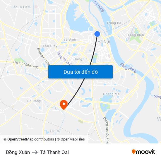 Đồng Xuân to Tả Thanh Oai map