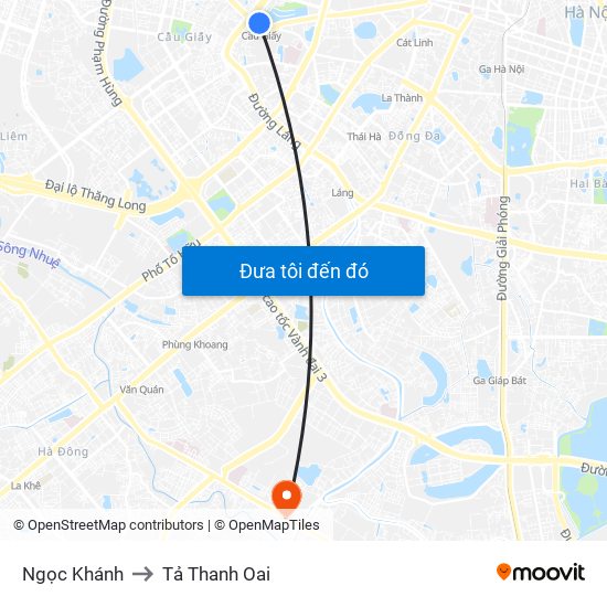 Ngọc Khánh to Tả Thanh Oai map