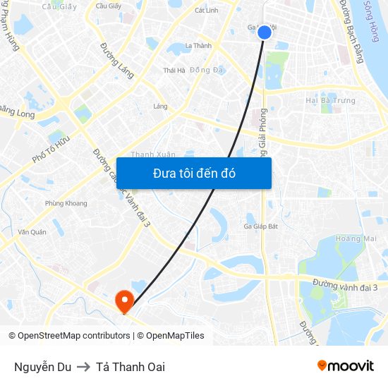 Nguyễn Du to Tả Thanh Oai map