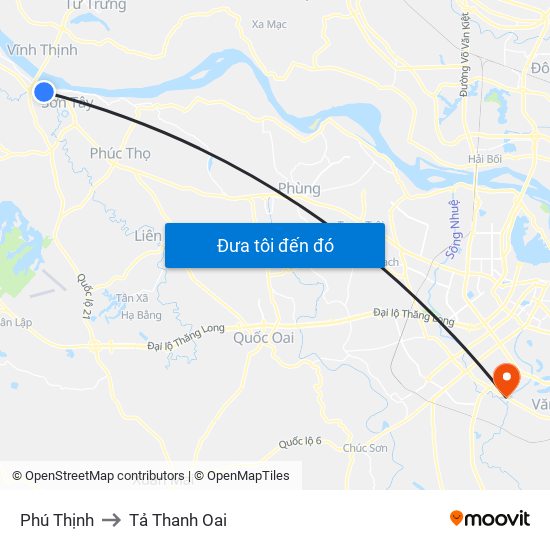 Phú Thịnh to Tả Thanh Oai map