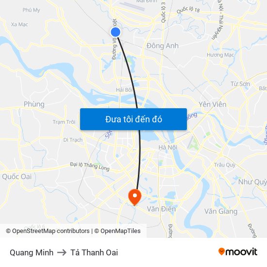 Quang Minh to Tả Thanh Oai map