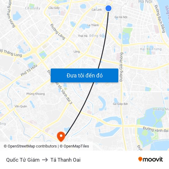 Quốc Tử Giám to Tả Thanh Oai map