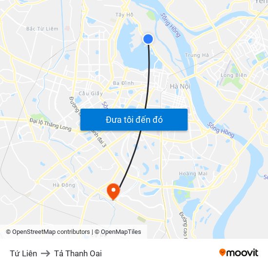 Tứ Liên to Tả Thanh Oai map