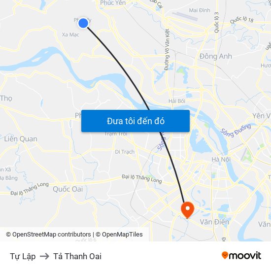 Tự Lập to Tả Thanh Oai map