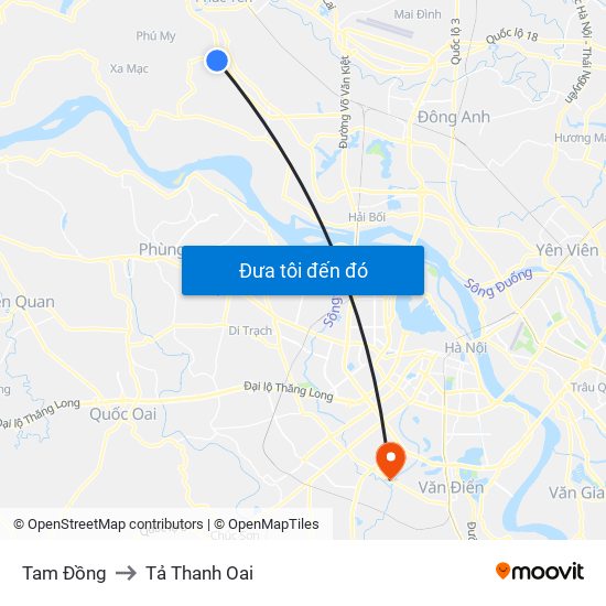 Tam Đồng to Tả Thanh Oai map