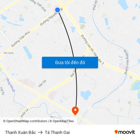 Thanh Xuân Bắc to Tả Thanh Oai map