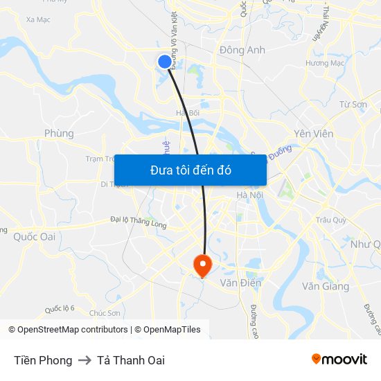 Tiền Phong to Tả Thanh Oai map