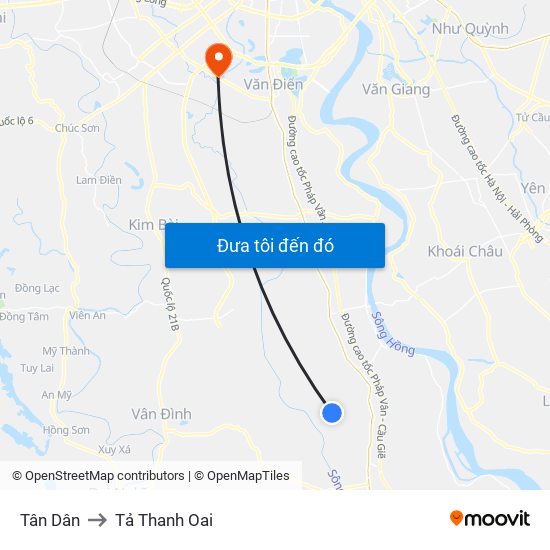 Tân Dân to Tả Thanh Oai map
