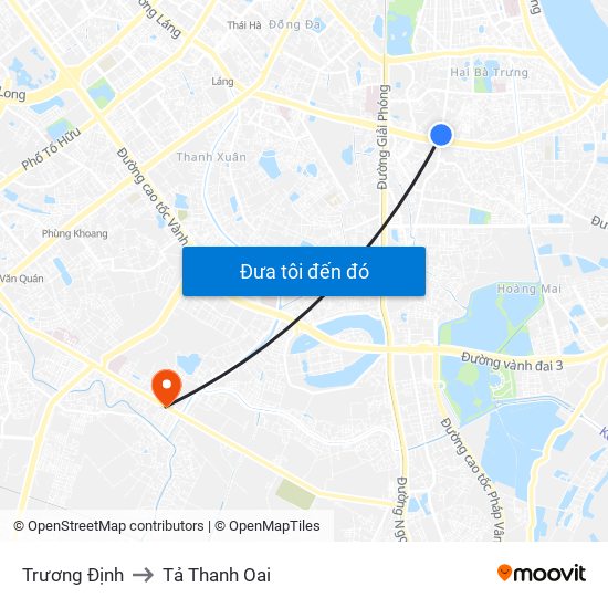 Trương Định to Tả Thanh Oai map