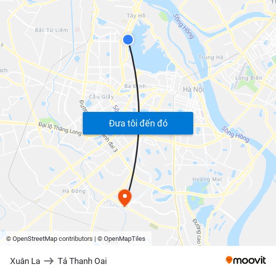 Xuân La to Tả Thanh Oai map