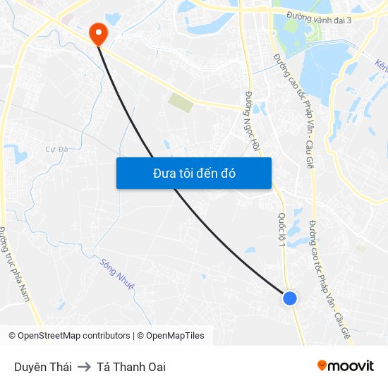 Duyên Thái to Tả Thanh Oai map