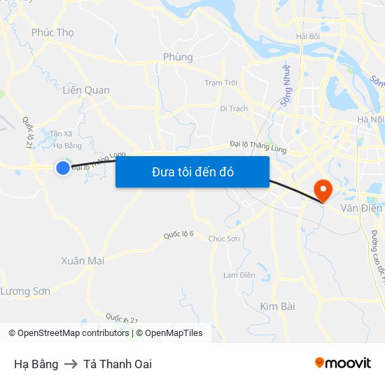 Hạ Bằng to Tả Thanh Oai map