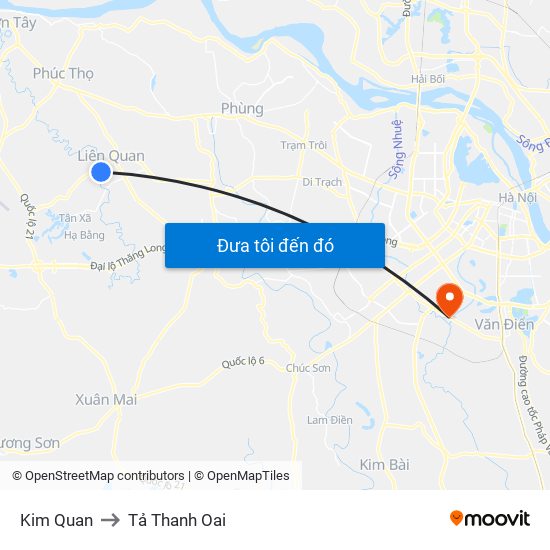 Kim Quan to Tả Thanh Oai map
