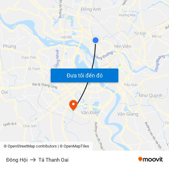 Đông Hội to Tả Thanh Oai map