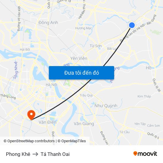 Phong Khê to Tả Thanh Oai map
