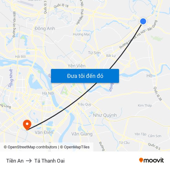 Tiền An to Tả Thanh Oai map