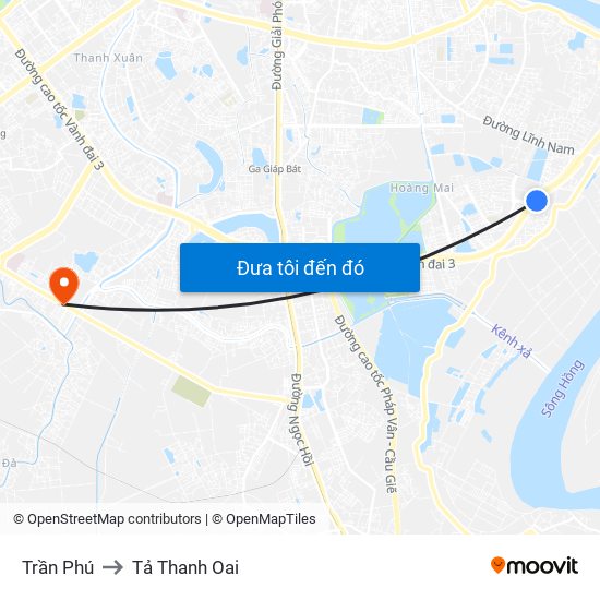 Trần Phú to Tả Thanh Oai map