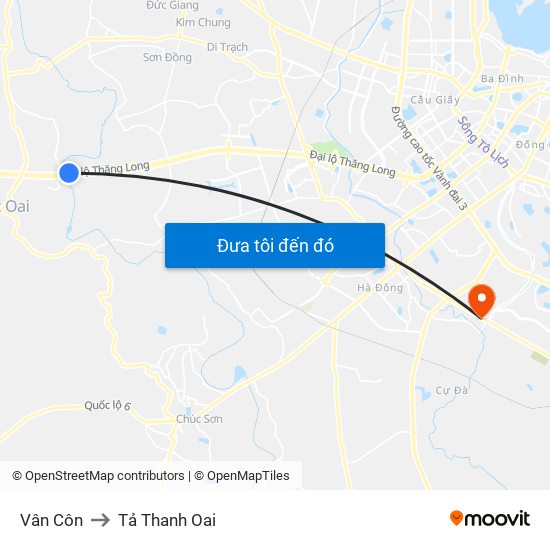 Vân Côn to Tả Thanh Oai map