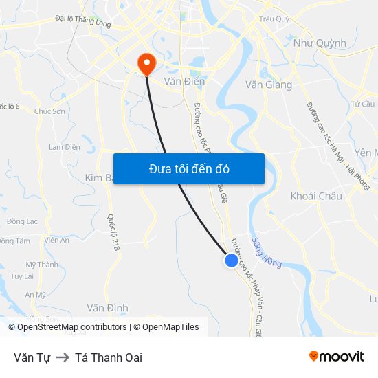 Văn Tự to Tả Thanh Oai map