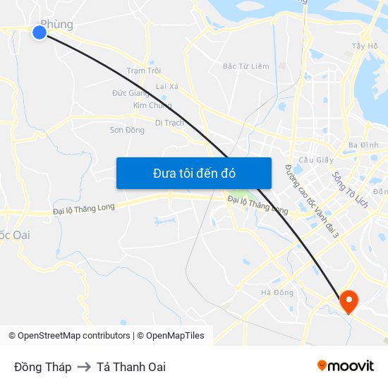 Đồng Tháp to Tả Thanh Oai map