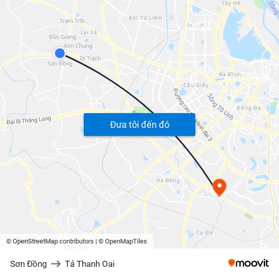 Sơn Đồng to Tả Thanh Oai map