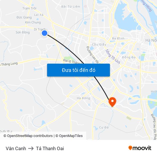 Vân Canh to Tả Thanh Oai map