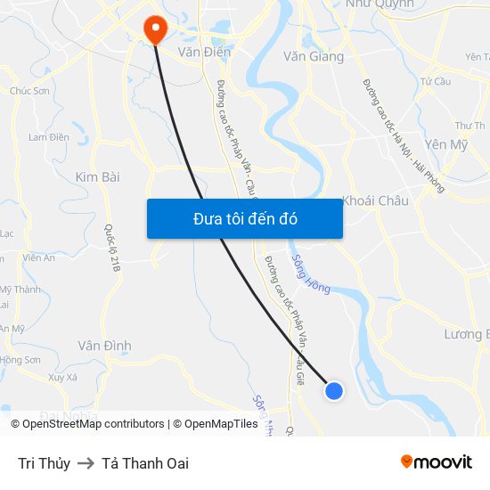 Tri Thủy to Tả Thanh Oai map