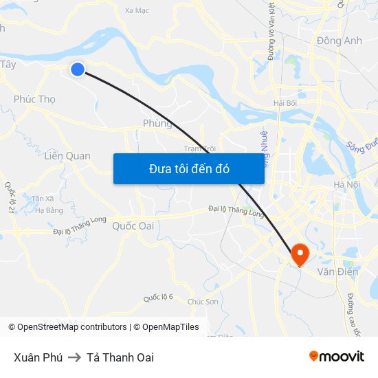Xuân Phú to Tả Thanh Oai map