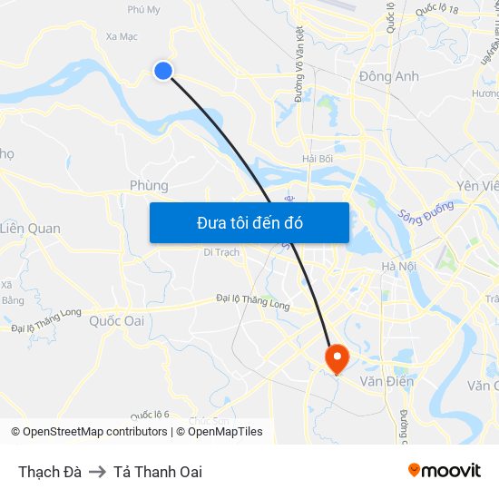 Thạch Đà to Tả Thanh Oai map