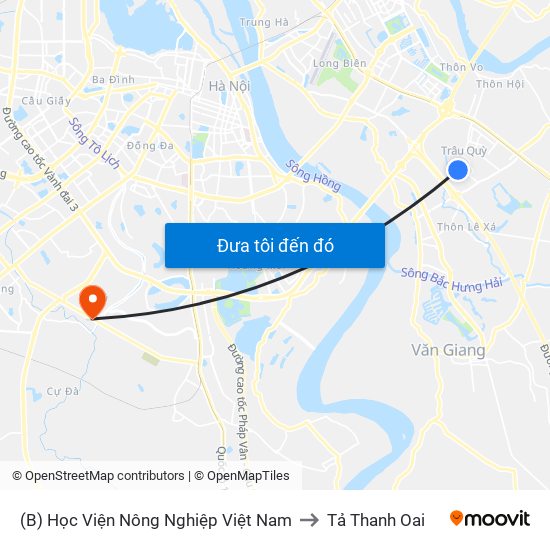 (B) Học Viện Nông Nghiệp Việt Nam to Tả Thanh Oai map