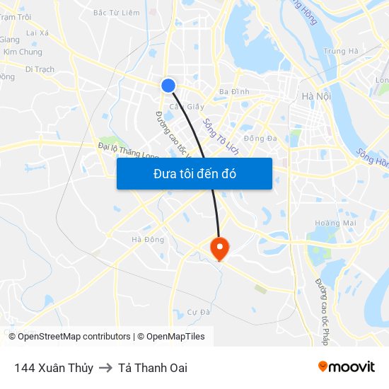 144 Xuân Thủy to Tả Thanh Oai map