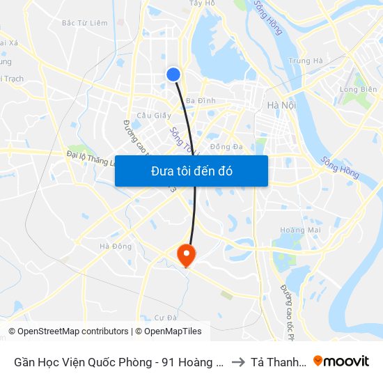 Gần Học Viện Quốc Phòng - 91 Hoàng Quốc Việt to Tả Thanh Oai map