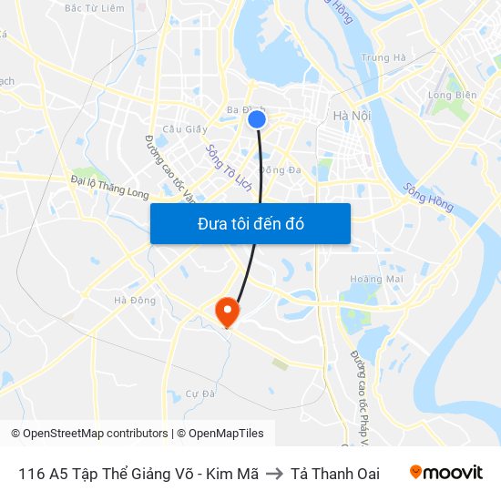 116 A5 Tập Thể Giảng Võ - Kim Mã to Tả Thanh Oai map