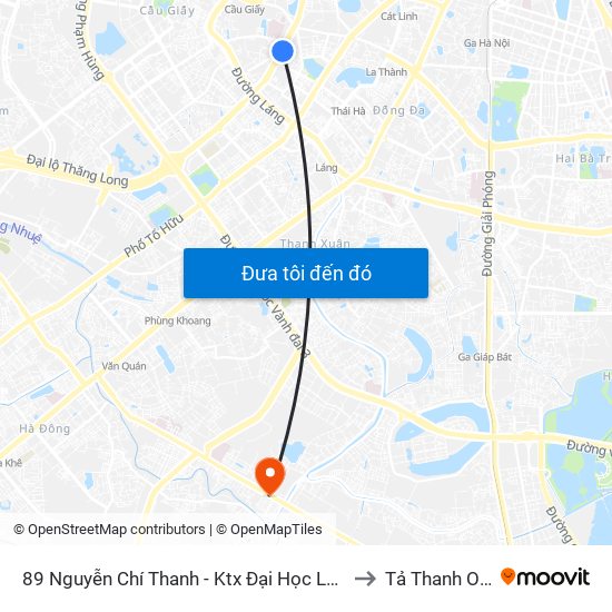 89 Nguyễn Chí Thanh - Ktx Đại Học Luật to Tả Thanh Oai map