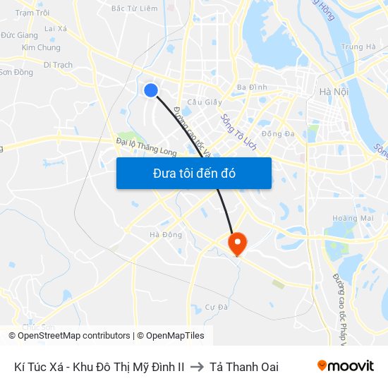 Kí Túc Xá - Khu Đô Thị Mỹ Đình II to Tả Thanh Oai map