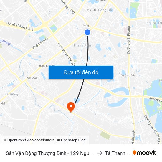 Sân Vận Động Thượng Đình - 129 Nguyễn Trãi to Tả Thanh Oai map