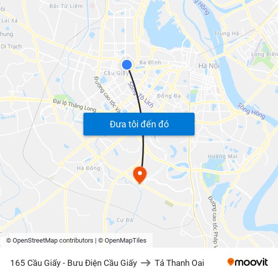 165 Cầu Giấy - Bưu Điện Cầu Giấy to Tả Thanh Oai map