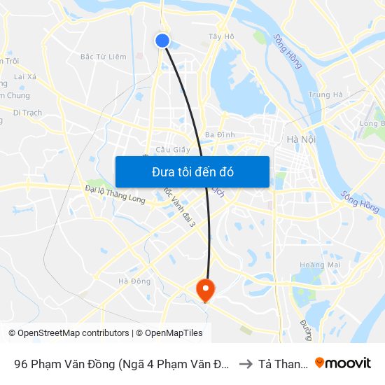 96 Phạm Văn Đồng (Ngã 4 Phạm Văn Đồng - Xuân Đỉnh) to Tả Thanh Oai map